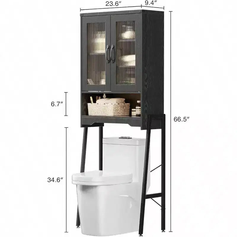 Meuble de rangement sur toilettes avec portes en verre trempé
