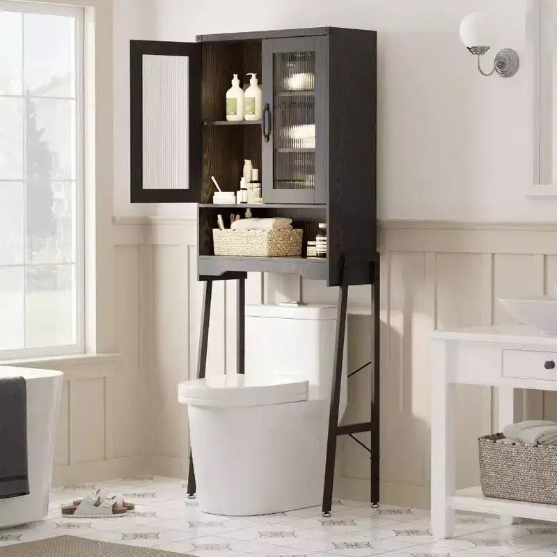 Meuble de rangement sur toilettes avec portes en verre trempé