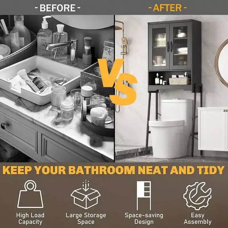 Meuble de rangement sur toilettes avec portes en verre trempé