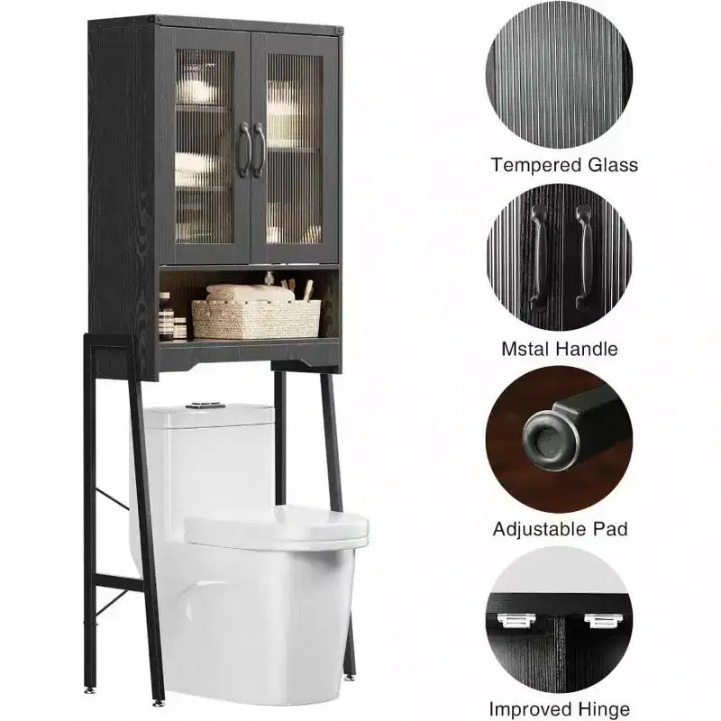 Meuble de rangement sur toilettes avec portes en verre trempé
