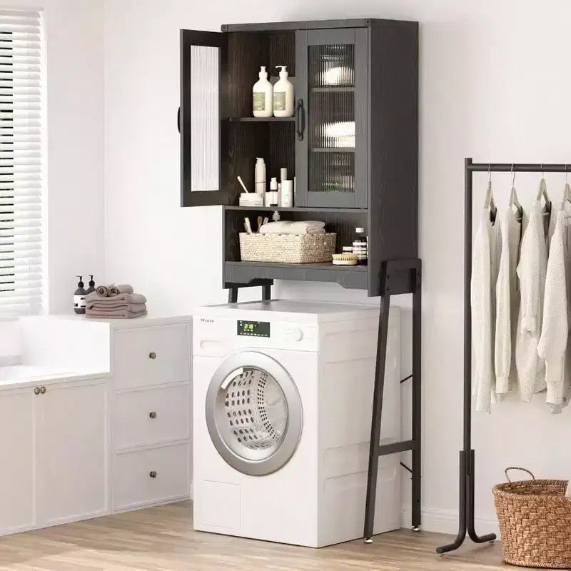 Meuble de rangement sur toilettes avec portes en verre trempé