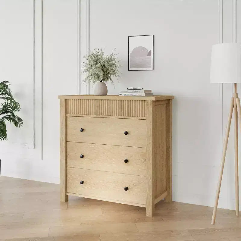 Drawer Dresser for Bedroom Nightstand Wooden Chest of Drawers Fluted End Table Storage Organizer