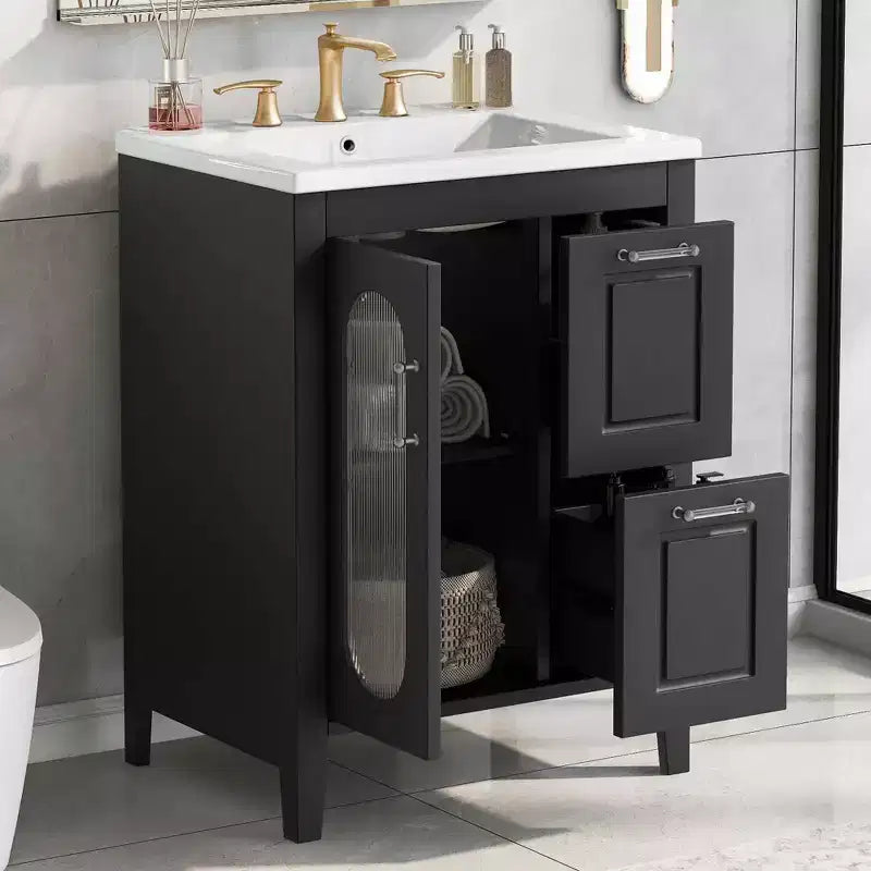 Meuble de salle de bain triangulaire noir