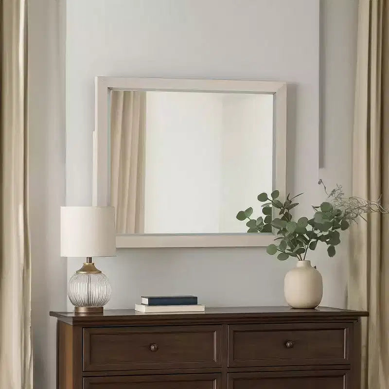 Royal Hampton Dresser Mirror Bevel Glass Light Gray Solid Wood Frame 34x44
