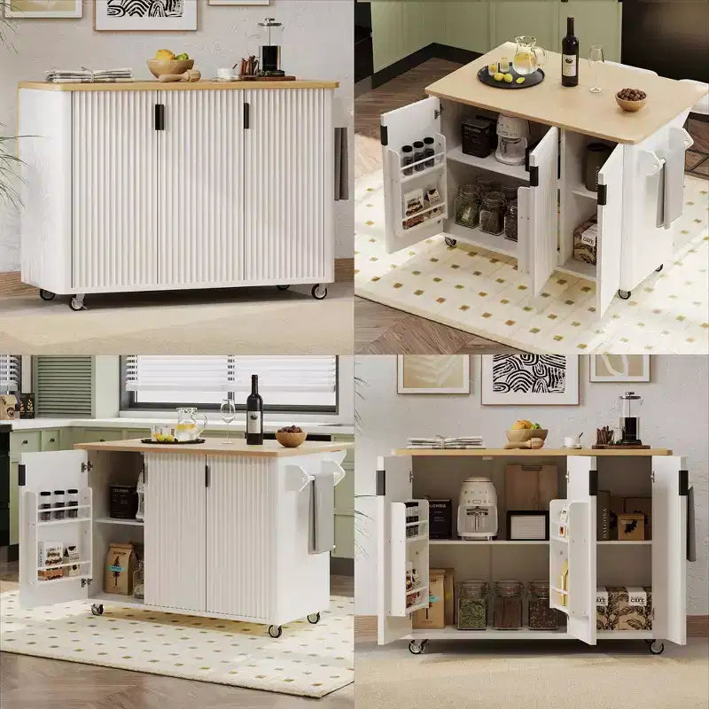 Îlot de cuisine cannelé blanc