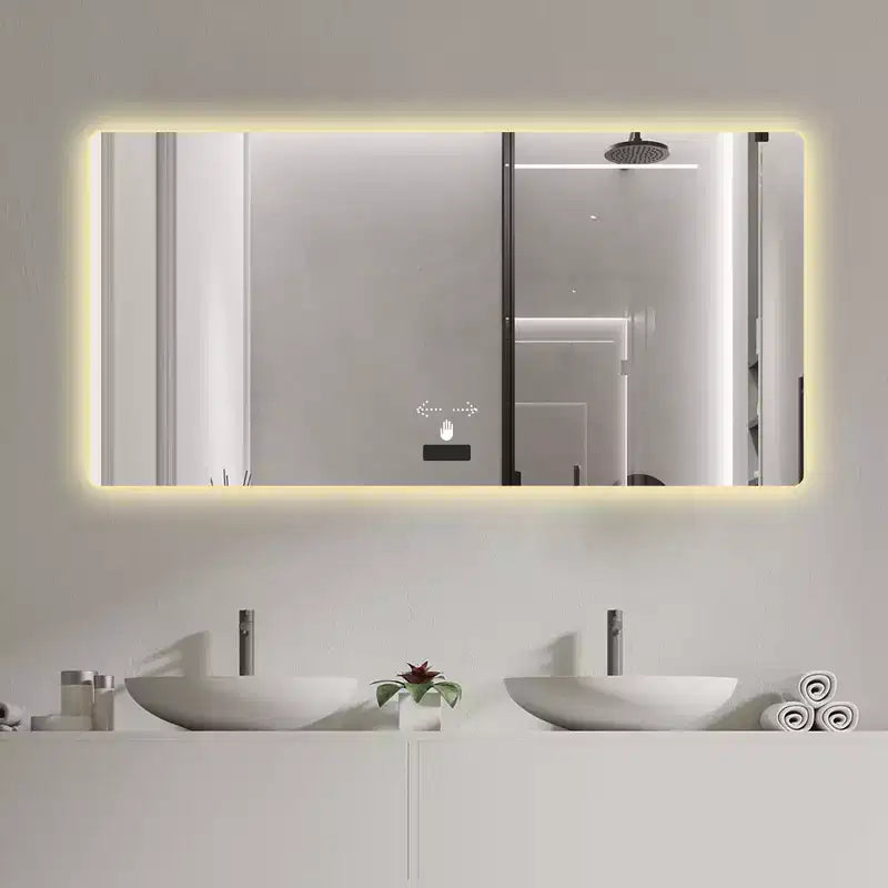 TUYOHW 48x32 Inch LED Wall Mount Bathroom Mirror with Anti-Fog Function Wall Mount Vanity Mirror with Frameless Design for Bathroom Bedroom