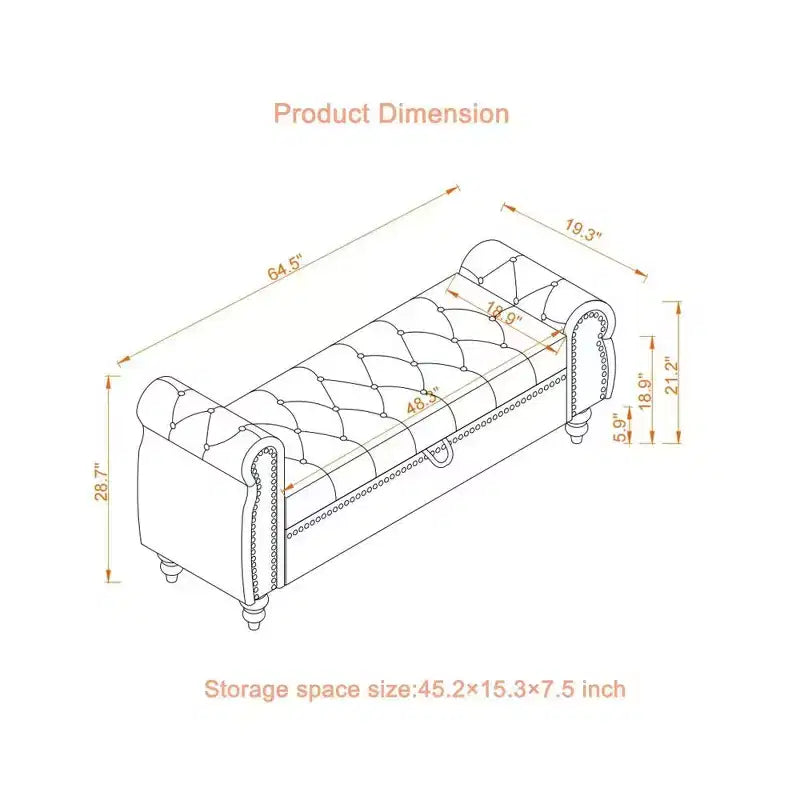 Banc de rangement rectangulaire
