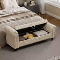 TUYOHW Rectangle Storage Bench 64.5 End of Bed Ottoman Bench with Nail Tufted Design Linen Ottoman for Living Room Bedroom Entryway