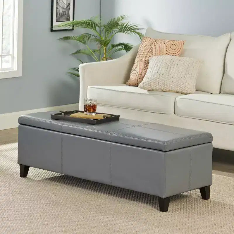 TUYOHW Storage Bench 51.25 End of Bed Ottoman Bench with Soft-Close Lid Rectangle Ottoman for Living Room Entryway