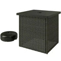 Wicker Side Table with 1.5 Umbrella Hole Square Outdoor End Table with UV-Resistant Frame Storage Space