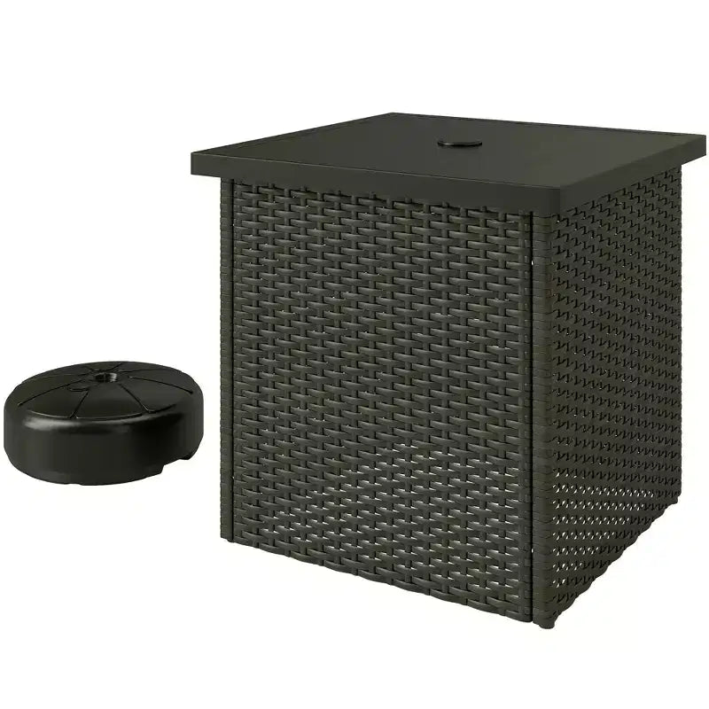 Wicker Side Table with 1.5 Umbrella Hole Square Outdoor End Table with UV-Resistant Frame Storage Space