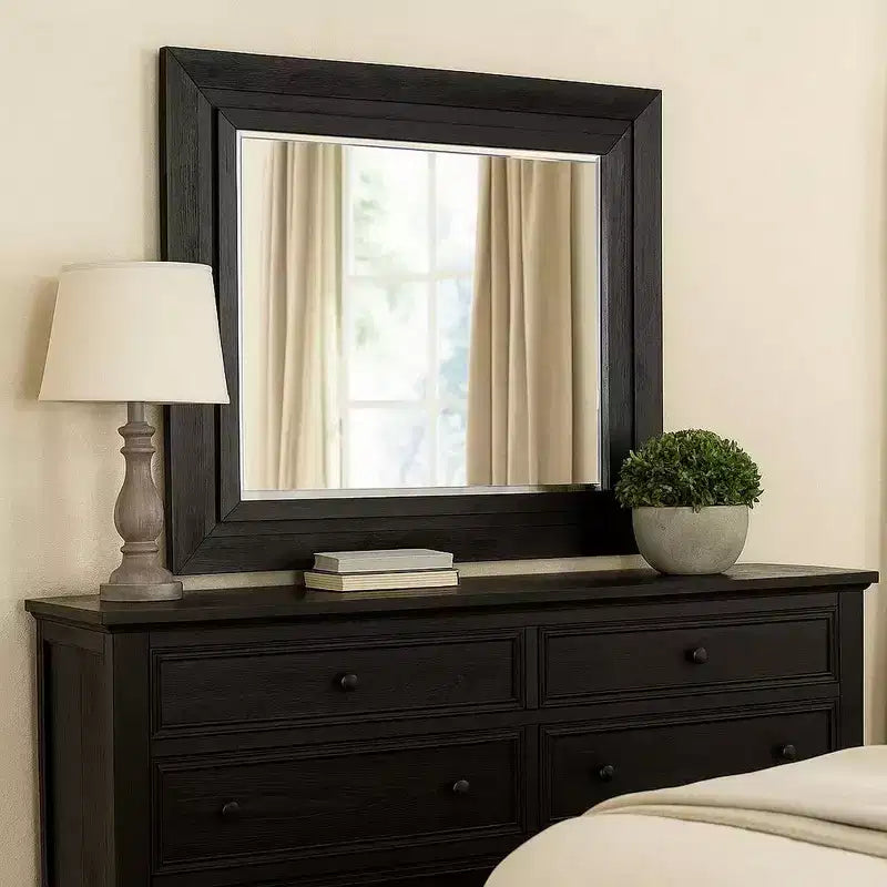 Royal Hampton Dresser Mirror Black Solid Wood Rectangular Silhouette 40x46