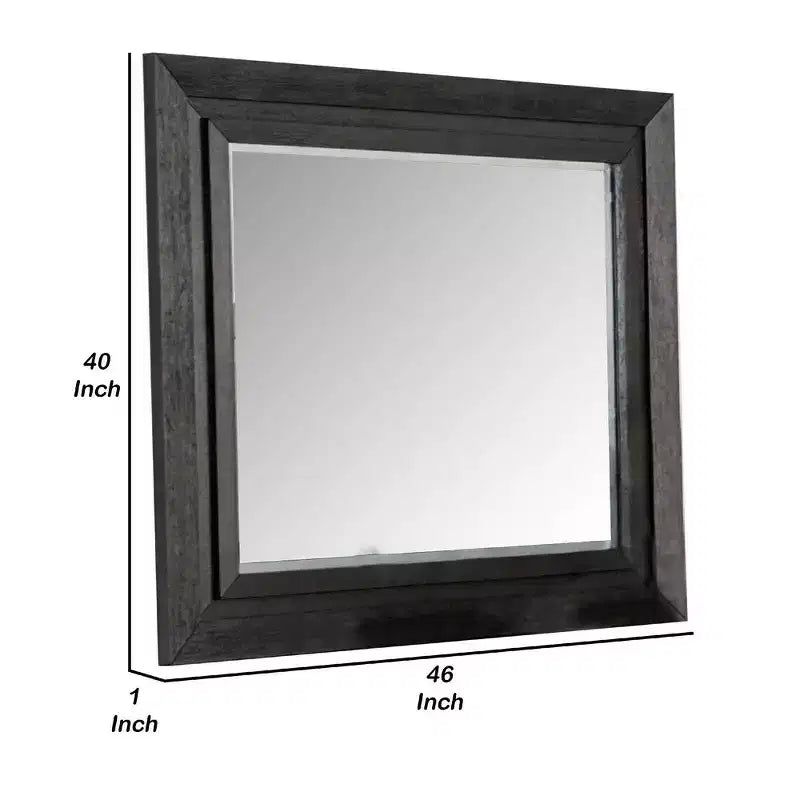 Miroir de commode, bois massif noir, silhouette rectangulaire