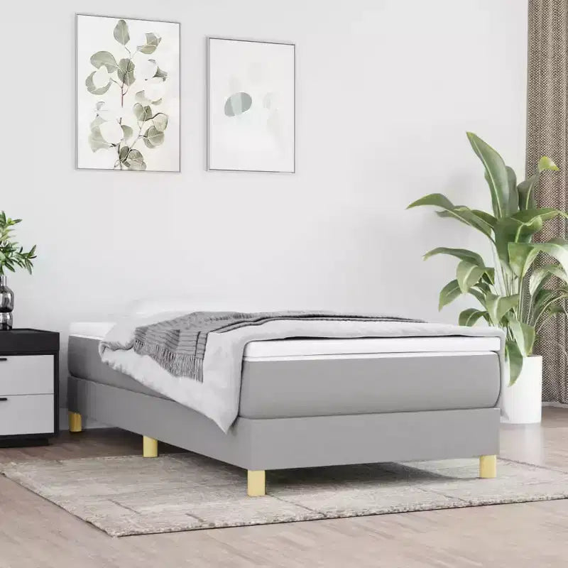 Bed Frame Light Gray Polyester Plywood Engineered Wood Twin XL