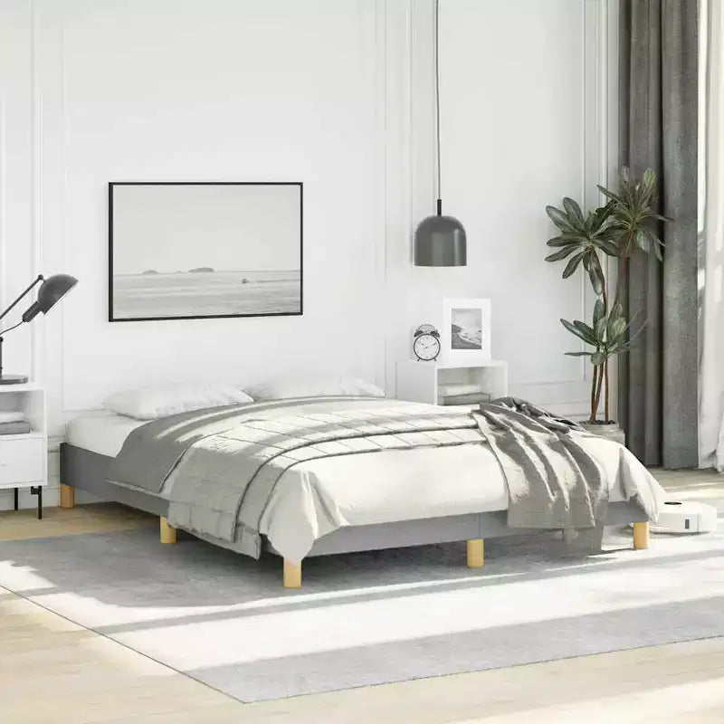Bed Frame Light Gray Polyester Plywood Engineered Wood Full