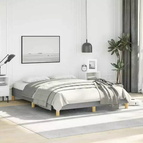 Bed Frame Light Gray Polyester Plywood Engineered Wood Full