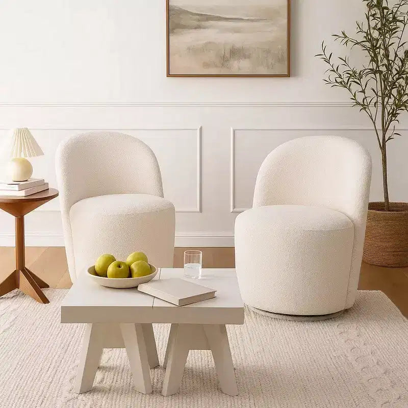 Royal Hampton Accent Chair Set of 2 360 Degree Swivel Rotation Beige White Boucle