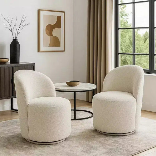 Fauteuil d'appoint pivotant à 360 degrés en tissu bouclé blanc cassé