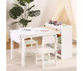 Kids desk and Chair Set Wooden Art Desk with Paper Roller Paint Cups & Storage Shelves 2 in 1 Craft Activity Table for Drawing Painting Writing