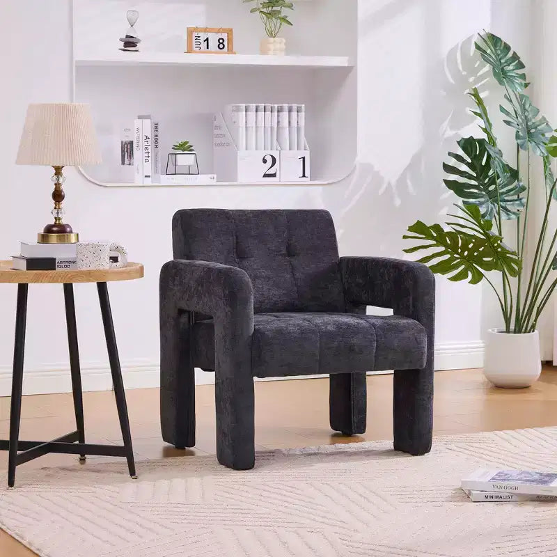 Fauteuil d'appoint Louver moderne en bois et en chenille