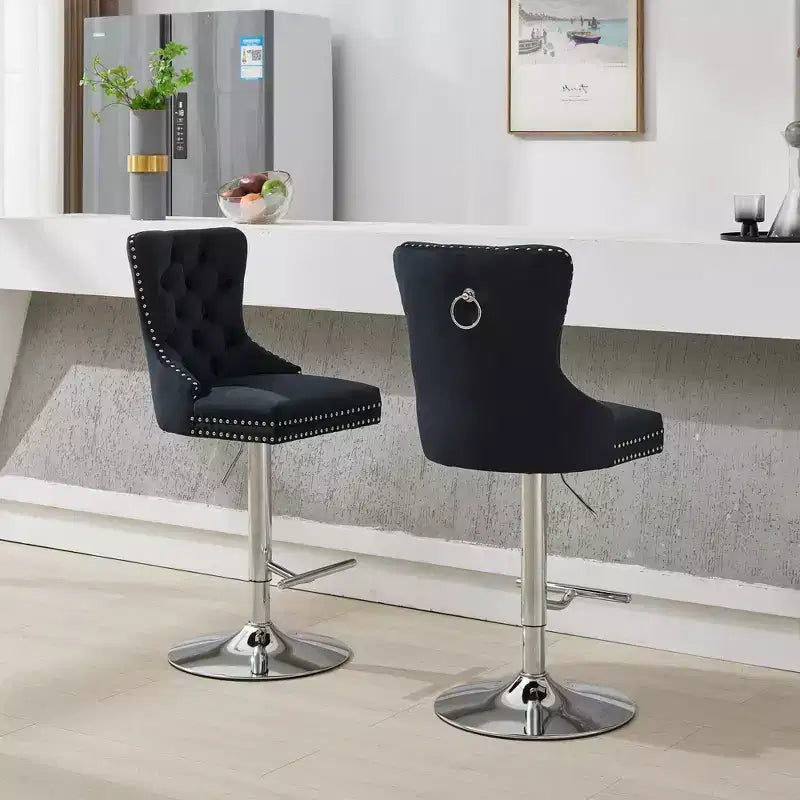 Okak Swivel Bar Stools Set of 2 Adjustable 25-33 Inch Velvet Barstools with Tufted Diamond Pleating&Spring Seat for Home Pub Kitchen Island