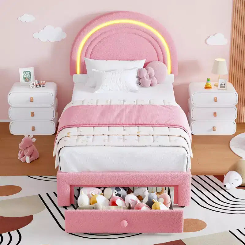 Cadre de lit double rembourré avec LED
