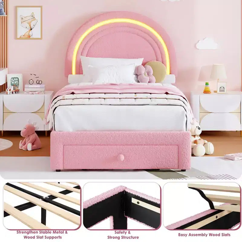Cadre de lit double rembourré avec LED