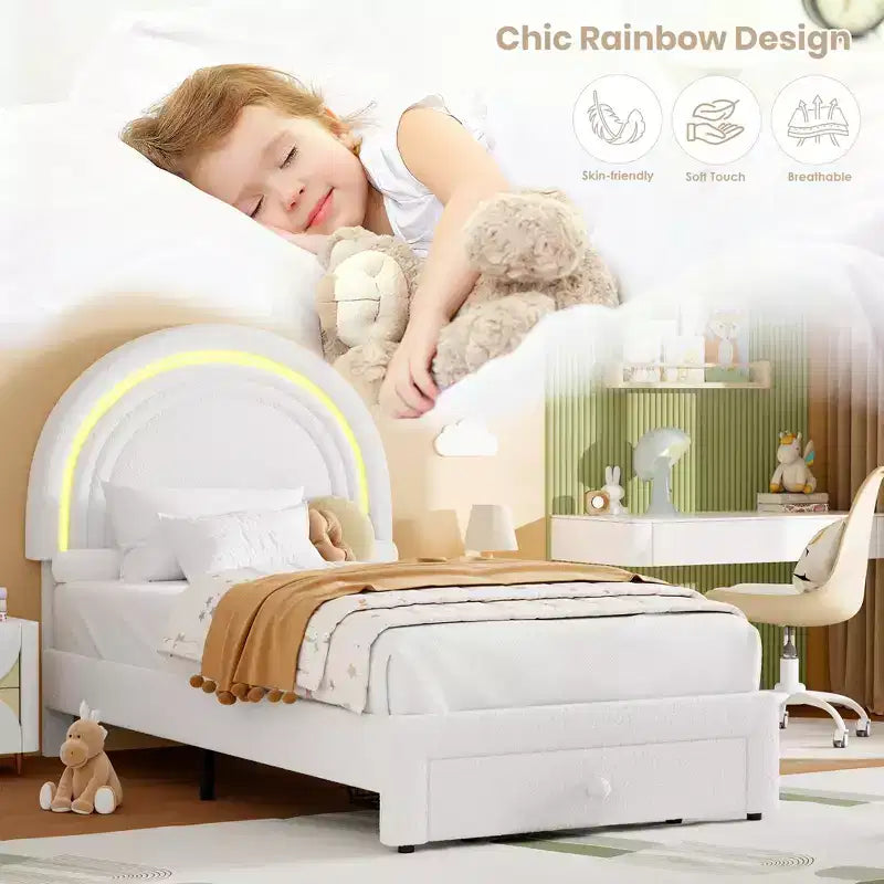 Cadre de lit double rembourré avec LED