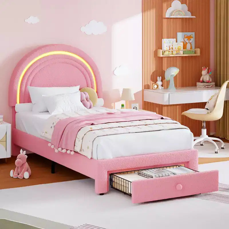 Cadre de lit double rembourré avec LED