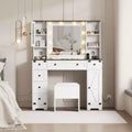 Makeup Vanity and Stool Vanity Desk with Lights White Vanity Table with Charging Station 6 Drawers and Cabinets