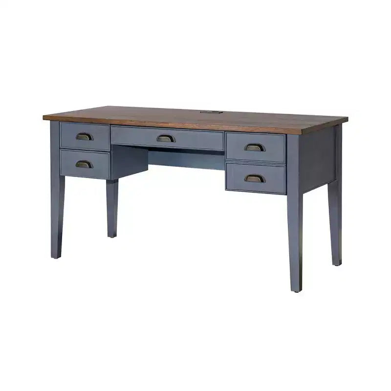 Martin Furniture Farmhouse Half Pedestal Executive Desk Blue: Modern Fairmont Collection Tapered Legs Metal Hardware