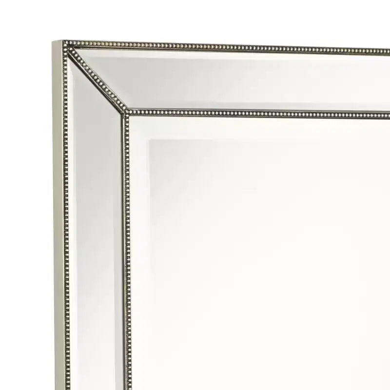 Miroir mural rectangulaire moderne avec bordure perlée argent-étain biseautée