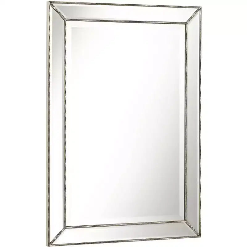 Miroir mural rectangulaire moderne avec bordure perlée argent-étain biseautée