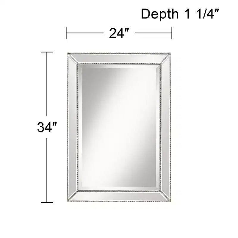 Miroir mural rectangulaire moderne avec bordure perlée argent-étain biseautée