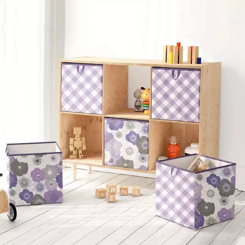 Boîte de rangement en tissu floral aquarelle violet/gris