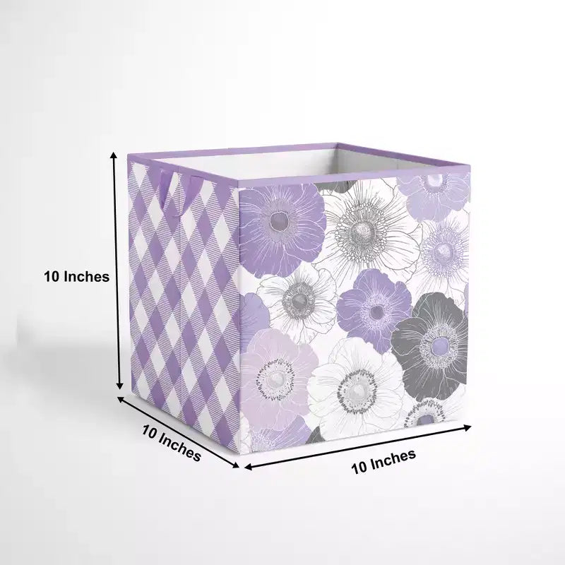 Boîte de rangement en tissu floral aquarelle violet/gris
