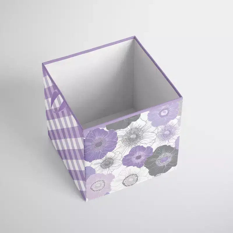 Boîte de rangement en tissu floral aquarelle violet/gris