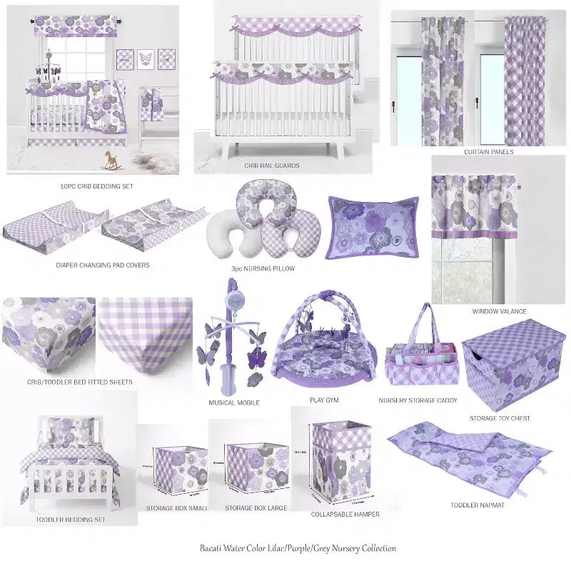 Boîte de rangement en tissu floral aquarelle violet/gris