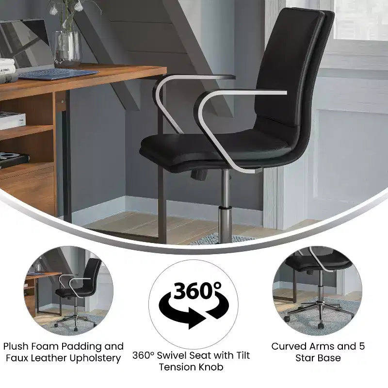 Chaise de bureau de direction rembourrée à dossier mi-haut