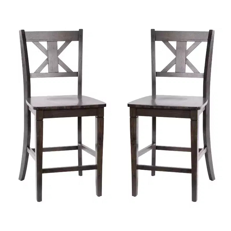 Emma and Oliver Set of 2 Wooden Modern Farmhouse Bar Height Dining Stool with Decorative Carved Backrest and Wood Seat